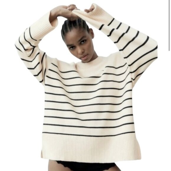 Zara Sweaters - Zara Oversized Baggy Stripe Knit Pullover Sweater XL